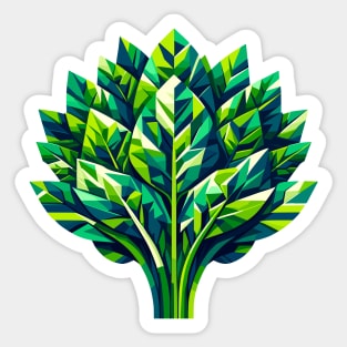 Geometric Spinach Splendor: Green Leaf Design Sticker